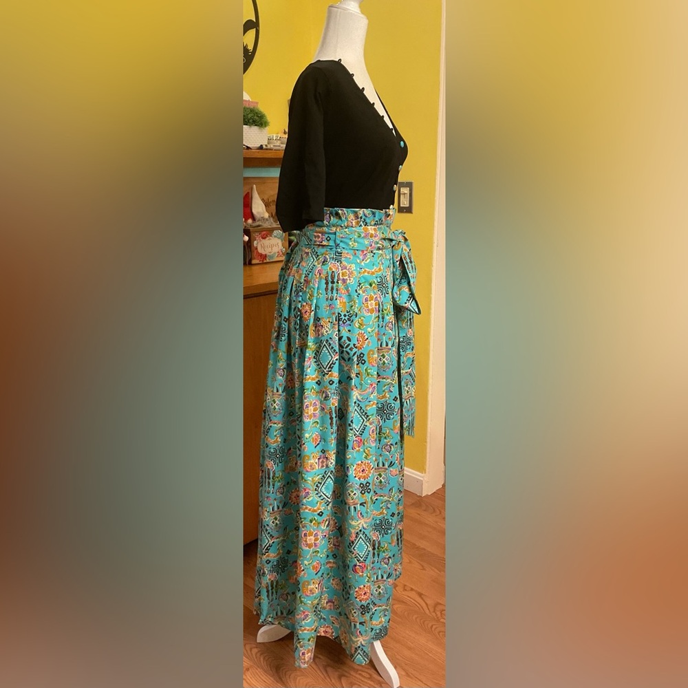 eShakti Black and Teal Floral Maxi Dress - Picture 5 of 11
